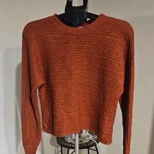 Olive & Oak Orange Crew Neck Sweater with Ribbed Texture